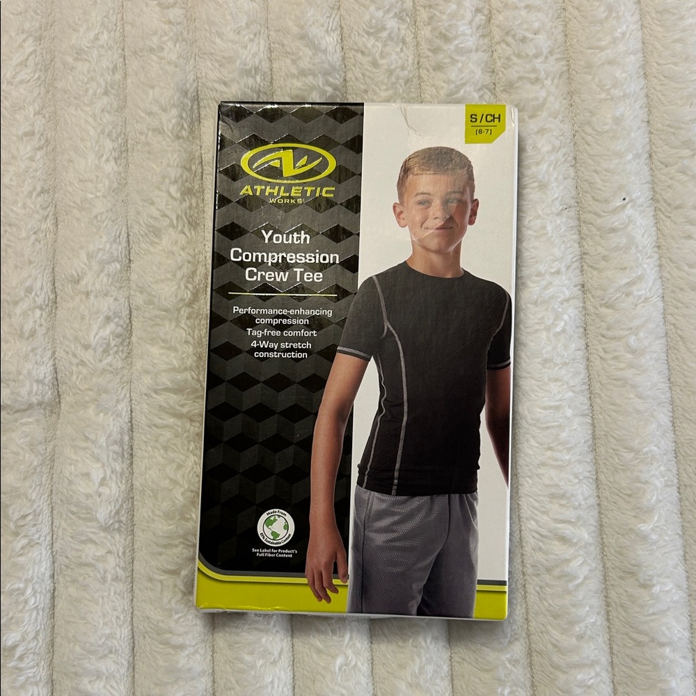 Athletic Works Black Compression Crew Tee with Gray Stitching